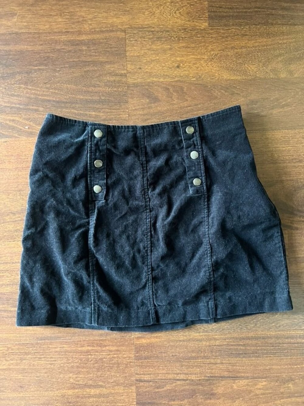 Hippie Rose Womens Large Black Corduroy Mini Skirt Snap Button Front Side Zipper